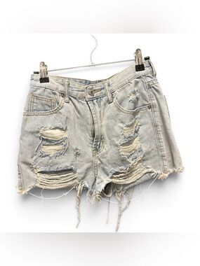 Light Wash Distressed Denim Shorts - Women